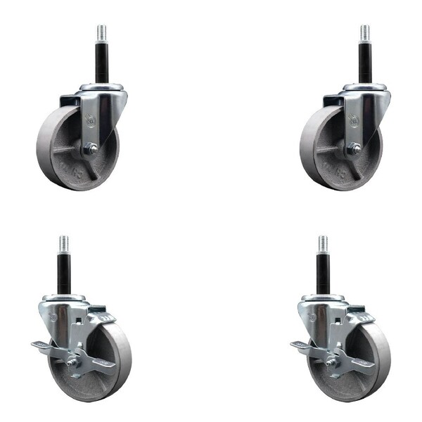 4'' Semi Steel Wheel Swivel 3/4'' Expanding Stem Caster Set 2 Brakes, 4PK